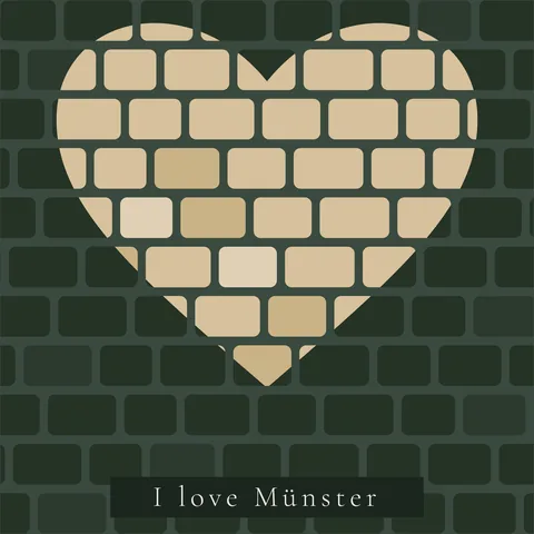 I love Münster – Pflasterherz: Herz aus hellen Pflastersteinen in einer dunklen Steinwand. Grafik als Wandbild von JALES – feine Motive.