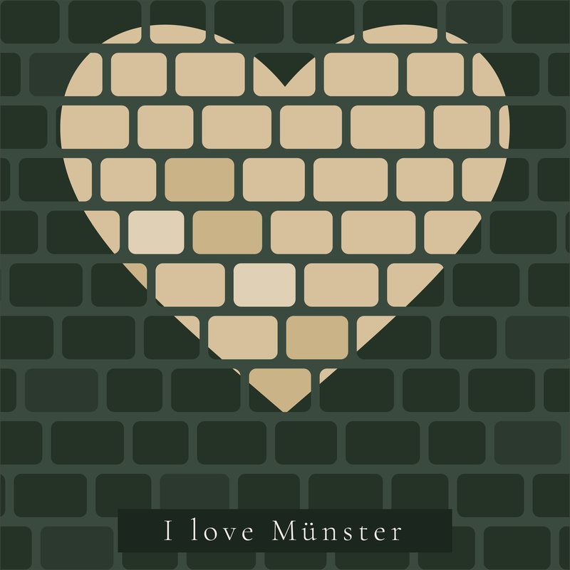 I love Münster – Pflasterherz: Herz aus hellen Pflastersteinen in einer dunklen Steinwand. Grafik als Wandbild von JALES – feine Motive.