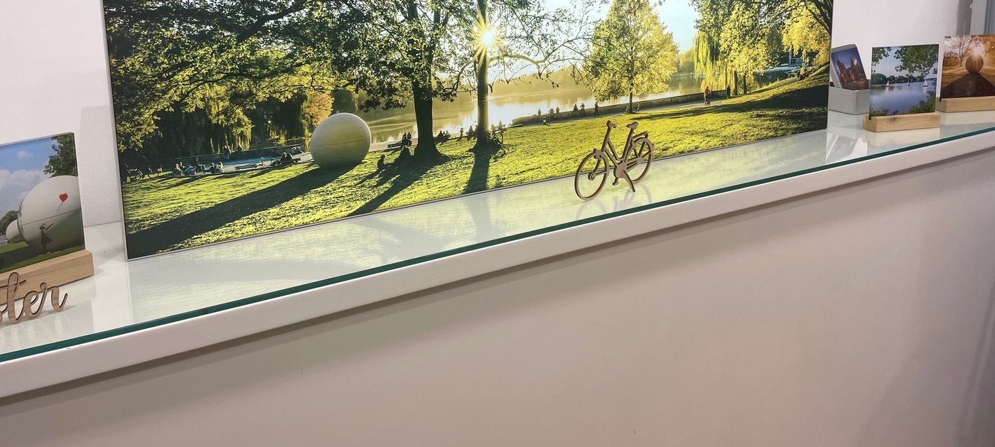 Dasselbe Aasee-Panorama als Leuchtbild, LED eingeschaltet