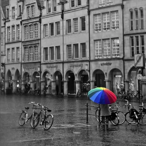 Regentag am Prinzipalmarkt – Münster-Motiv von Birgit Leimann