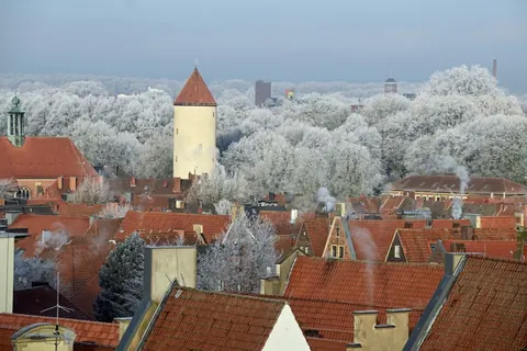 Buddenturm im Raureif – Münster-Motiv von Birgit Leimann
