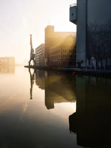 Hafenkran im Nebel – Münster-Motiv von Sascha Talke