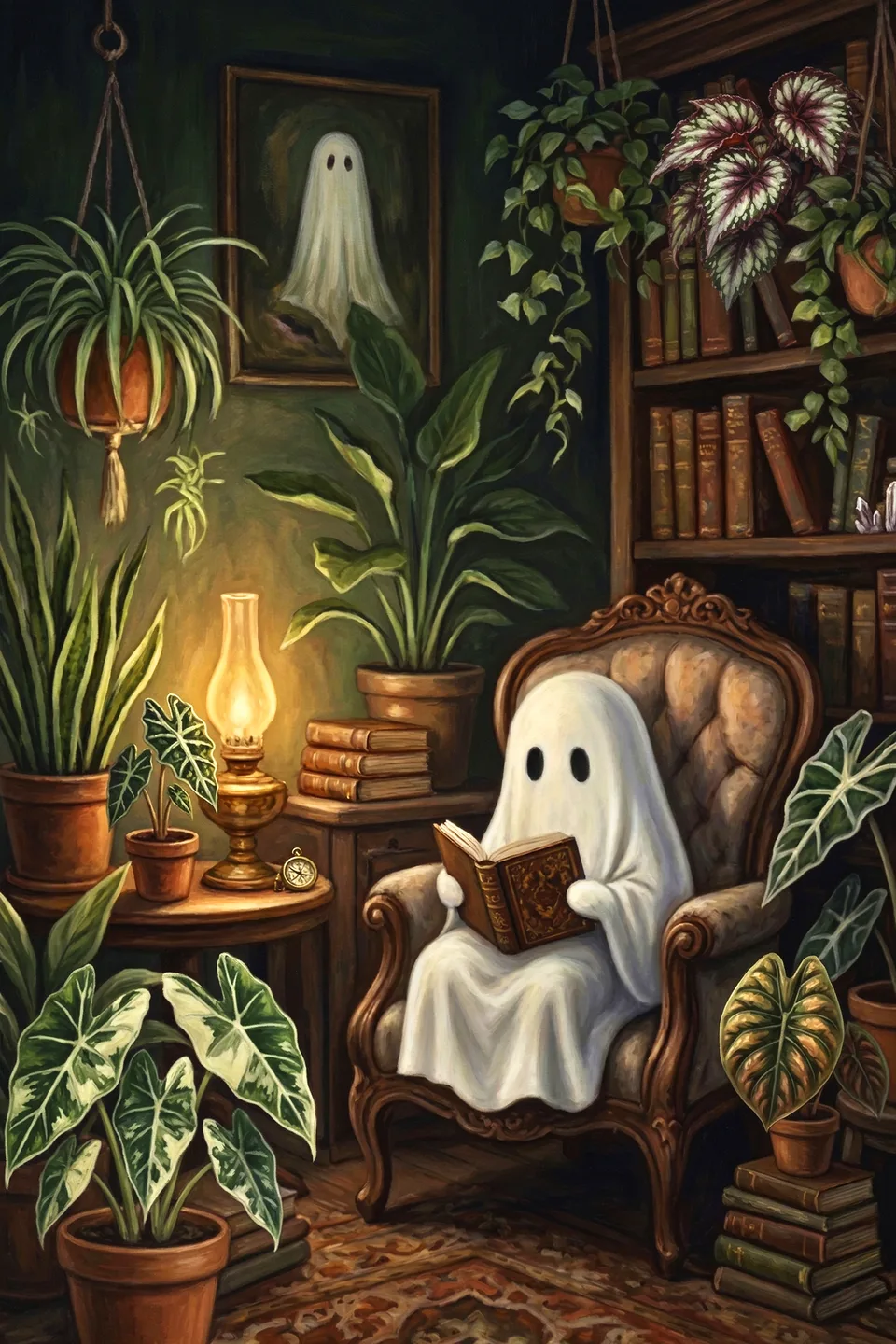 Hausgeist mit Buch als Holzkeilrahmen 30 × 45 cm im Schaufenster von JALES – feine Motive in Münster