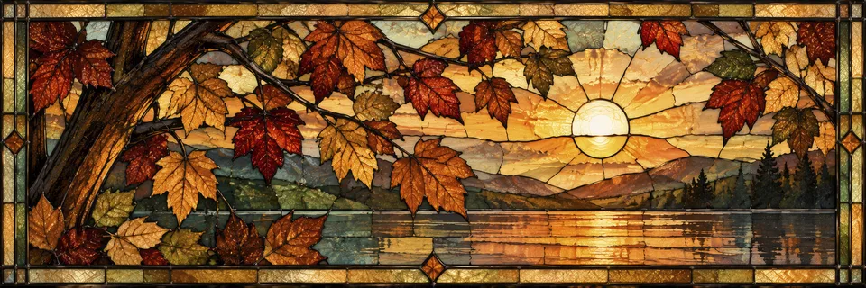 Herbstlicht in Glas als Leuchtbild 120 × 40 cm im Schaufenster von JALES – feine Motive in Münster
