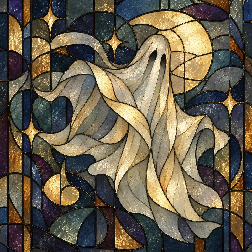 Hausgeist im Glasfenster als Lumo Holz 21 × 21 cm im Schaufenster von JALES – feine Motive in Münster